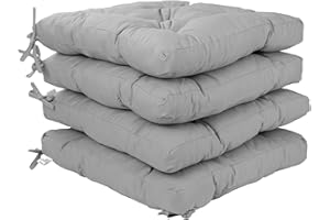 Viste tu hogar Pack of 4 Chair Cushions, 45 x 45 x 5 cm, Three-Dimensional Effect, 100% Polyester Filling, Ideal for Dining Room, Patio, Living Room, Colour Light Grey