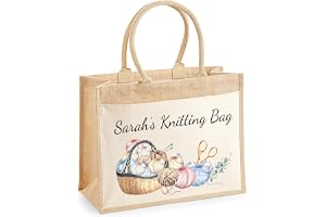 Personalised Knitting and Crochet Tote Bag with Name, Large Jute Craft
