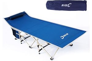 Nice C Camp Beds, Folding Camping Bed, Camp Beds for Adults, Camping Bed, with Pillow, Carry Bag & Storage Pocket, Heavy Duty Up to 500 Lbs (Navy)