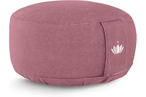 LOTUSCRAFTS® Meditationskissen mit 15cm Sitzhöhe, bestickt, Yoga Kissen mit Dinkelfüllung, Yogakissen Rund, Bodenkissen Rund, Yogakissen Meditationskissen, Yogakissen Bezug waschbar, GOTS zertifiziert