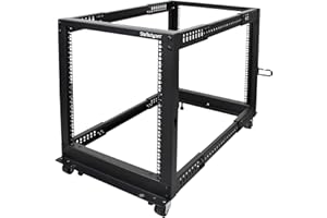 StarTech.com 4-Post 12U Mobile Open Frame Server Rack, 19in Network Rack with Wheels, Rolling Rack for Computer/AV/Data/IT Equipment - Casters, Leveling Feet or Floor Mounting (4POSTRACK12U)