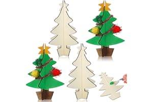 PATELAI 24 Stück Holz Weihnachtsbaum Bastelset für Kinder 3D Weihnachtsbaum zum Basteln Holz Tannenbaum Weihnachtsschmuck für Kinder Erwachsene DIY Weihnachten Tischdekoration