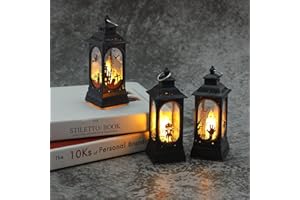 TSLBW Świeca halloweenowa LED, 3 szt., latarnia, retro lampa olejna, dekoracyjna, plastikowa, vintage, wiszące świeczki, światła, mała wydrążona dynia, duch, ręka, zamek, wisząca lampa do dekoracji