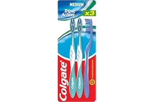 COLGATE – Cepillo de dientes triple acción medio – Limpieza interdental – Blancura natural – Aliento fresco – Juego de 3 cepillos