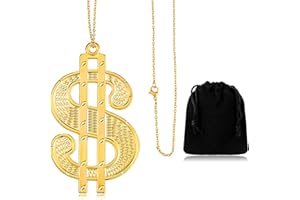 Yaomiao Chaîne en Or Fausse Chaîne de Robe de Fantaisie Collier de Signe de Dollar Costumes de Chaîne de Rappeur pour Cordon de Ficelle Médaillon de Dollar Faveur Fête Anniversaire, Taille Unique