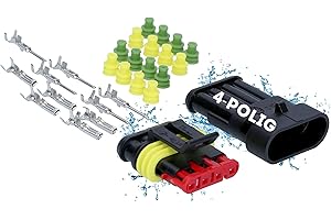Kalitec KALI-1004 AMP Superseal Set 4 polos I conector de automoción 1,50 mm² I impermeable IP67 I conector rápido resistente al aceite de poliamida reforzada con fibra de vidrio para coche, moto