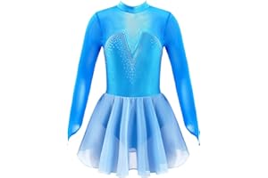 iEFiEL Body da Pattinaggio Artistico per Ragazza Bambina Vestito da Balletto Leotard in Pizzo/Chiffon Body da Ginnastica Concorso di Pattinaggio Dancewear tutù 4-14 Anni