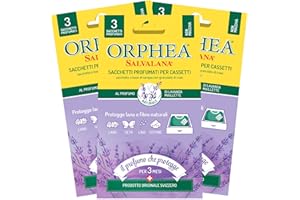 3x Orphea Salvalana Sacchetti Profumati per Cassetti Protegge Lana e Fibre Naturali al Profumo di Lavanda Maillette - 3 Confezioni da 3 Sacchetti Ognuna