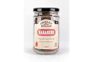 Chilli Hills Habanero Dried Hot Chili Peppers. Worlds Finest and Hottest Chillies Grown in Our Family Farm and Precisely dehydrated to Preserve The Flavour. 25 Grams in a Glass Jar