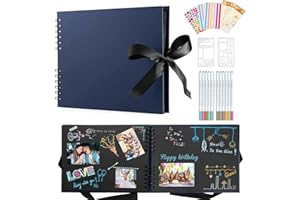 Album Photo Scrapbooking Personnalisable,80 Pages Scrapbooking Livre Kit Avec 12 Stylos Métalliques, Pour Bébé Enfant,Photo Scrapbook Pour Mariage,Voyage,Anniversaire, Bleu