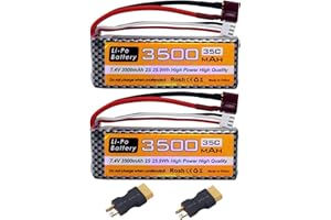 BLLRC 2PCS 7.4V 35C 3500mAh Batería de Litio con Enchufe T XT60 para WLTYOS 104001 104002 144010 144001 124018 124019 MJX 14301 14302 14210 14209 H16PL Coche de Juguete de Control Remoto