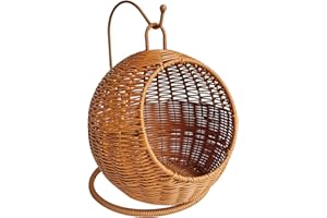 XFUYI Hamaca Colgante con Forma de Cesta de ratán de imitación para Gatos, Espacios pequeños, cómoda, para Interiores y Exteriores