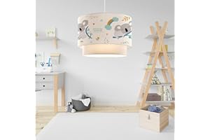 lux.pro Lámpara Colgante Infantil Lurgan Lámpara de Techo para Niños con Motivo de Koala para Dormitorio 1xE27 Pantalla Doble de Tela 70 x Ø 30 cm Blanco