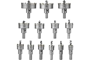 Hakkin 13 Stück 16-53mm Lochsäge Hartmetall-Bohrer, Lochschneider Multiple-tooth HSS Set TCT Carbid Legierung Edelstahl Metall Bohrkrone Dosenbohrer Zentrierbohrer für Edelstahl Eisen Holz Kunststoff