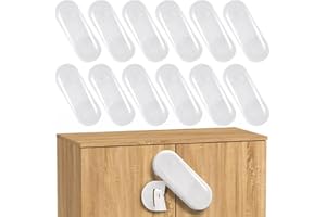 ECHOCUBE Serrature di sicurezza per armadi, 12 confezioni di serrature per armadi a prova di bambino con adesivo, serrature di sicurezza per bambini per armadi, credenze, cassetti (bianco)