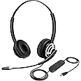 MKJ USB Headset with Microphone, Computer Headset for Call Center & Home Office, Noise Canceling Wired Headphone for PC Laptop Skype Teams Zoom Jabber Conference Calls Online Teaching