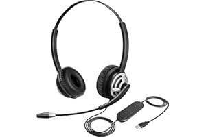 MKJ USB Headset with Microphone, Computer Headset for Call Center & Home Office, Noise Canceling Wired Headphone for PC Laptop Teams Zoom Jabber Conference Calls Online Teaching