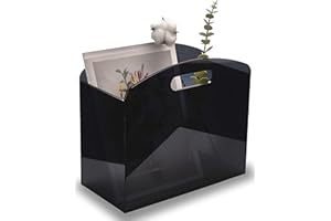 Meicloud Black Magazine Holder - Acrylic Magazine Rack Floor, Newspaper Stand with handles, Modern Translucent Lucite Magazine and Book Basket Box for Bathroom, Bedroom, Living Room