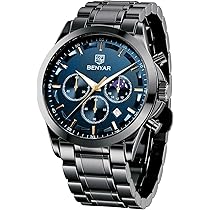 Benyar Orologio Uomo Cronografo Quarzo - Quadrante Blu Con Cinturino In Pelle, Elegante E Sportivo, Impermeabile 3 ATM