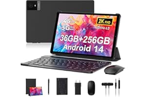 RUSHAR Newest Tablet 10.4 Pollici Android 14,Tableta in Offerta 36GB RAM+256GB ROM(TF 1TB),4G LTE+5G WiFi,IPS 2K HD,Octa-Core 2.0GHz,13MP+8MP,8000mAh,Bluetooth,Tablet con Tastiera etc,Nero