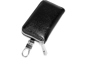 RRvane Genuine Leather Car Key Purse, Zippered Keychain Wallet Holder with Metal Hook for Unisex(Black)