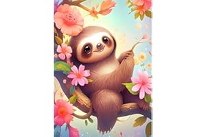 DPHERO Bricolage Paresseux Fleurs Diamond Painting, 5D DIY Dessin Animé Diamant Painting Kit Complet, Peinture Diamant Artisanat Strass Painting pour Adultes Enfants, Décoration Intérieur 30x40cm