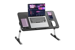 Saiji stół do łóżka, grube, stabilne nóżki, regulacja wysokości i kąta nachylenia, wystarczająco dużo miejsca na mysz, laptop do 17", do biura domowego, śniadania, nauki (czarna, 60 x 33 cm)