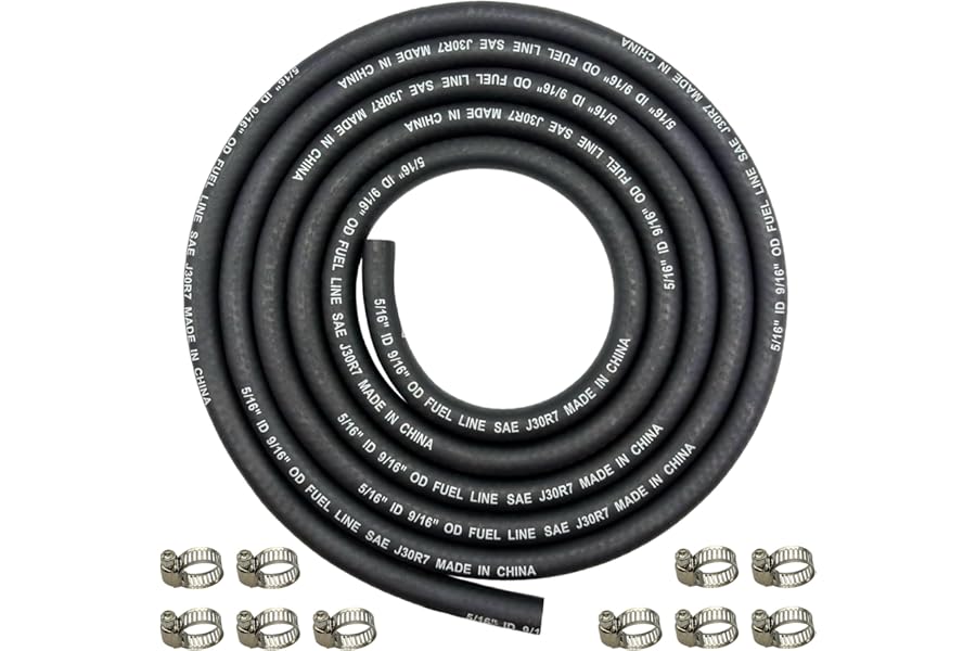 YGQ 8mm (5/16 Inch) ID Fuel Line Hose Braided 2.4M 8 Feet Braided Rubber Tubing f with 10 Clamps or Automotives Boat Generators