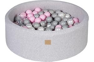 MEOWBABY Piscine À Balles pour Bébé - Rond 90x30cm Piscine a Balle pour Enfant avec 200 Balle, Coton, Gris Clair: Transparente/Gris/Blanc Perlé/Rose Pastel