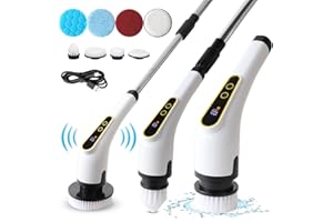 TEN-TATENT Electric Spin Scrubber, Cordless Cleaning Brush, Power Shower Scrubber, Adjustable Extension Long Handle & 7 Replaceable Brush Heads, 2 Adjustable Speeds, USB Charging, for Bathroom Floor Tile Kitchen