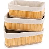 Bambu Organizer Sepet 3&rsquo;l&uuml; Set &ndash; Kumaş Kaplı Dekoratif Saklama Kutusu, &Ccedil;ok Ama&ccedil;lı D&uuml;zenleyici (Banyo, Mutfak, Dolap)