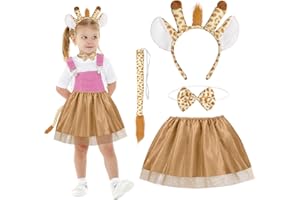 HONMOK 4 PCS Kids Giraffe Costume, Giraffe Outfit Include Giraffe Ears Headband Tutu Dress Tail Bowtie, Animal Costume Set for 3-10y Girl World Book Day Fancy Dress Birthday Party