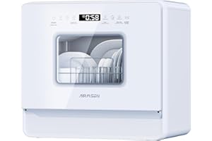 AIRMSEN Lave-vaisselle de Table Mini Lave-vaisselle avec 7+2 Programmes, Fonction Sel Adoucissant Commande Tactile Affichage à LED Réservoir d'Eau 5L, Lave-vaisselle Compact pour Appartements Dortoirs