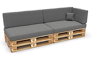 POKAR Juego de Cojines de 6 Piezas para Europalés: 2X Asiento 120x80cm +2X Respaldo 120x40cm + 1x 60x40cm Respaldo (Lateral) + 1x cojín Decorativo 40x40cm, para sofá de paletas, sin palés, Gris