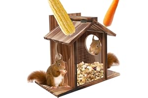 GOEDCH Mangeoire à écureuils, 33 x 23 cm, résistante aux intempéries, en bois massif, grand espace de rangement pour graines de tournesol et cacahuètes