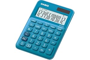 CASIO Kalkulator stołowy MS-20UC-BU, 12-cyfrowy, w modnych kolorach, obliczenia podatku, przeliczanie czasu, zasilanie bateryjne, 2,3 x 10,5 x 14,95 cm