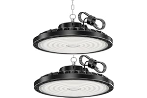 HAPYLUMI UFO Lámpara de Alta Bahía, 2PCS 200W Focos LED Interior Techo 20000LM 6500K Naves Industriales LED, IP65 Impermeable Campana Iluminación Para Garaje Fábrica Taller