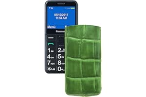 Suncase Original Tasche für Panasonic KX-TU 150 Leder Etui Handytasche Ledertasche Schutzhülle Case Hülle - Lasche mit Rückzugfunktion* In Croco-Grün