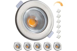 ‎WONDLUMI Wondlumi 6er Einbaustrahler LED Flach 10W COB Dimmbar LED Spots 230V Gebürstet Edelstahl Rund Einbauleuchten 3000K Warmweiß 850LM Deckenspots 65-88mm Lochmaß