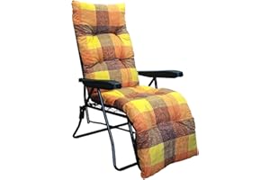 Marvin Sdraio da Giardino con Poggiapiedi Reclinabile Regolabile in 6 Posizioni Flock, Poltrona Sedia Sdraio con Cuscino Imbottito 8cm Braccioli Automatica Interno o Esterno (Marrone a quadri)