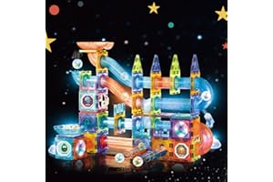 BINZKBB Klocki Magnetyczne 144 szt ze Światłem LED & Tor Kulkowy - Magnetyczne Klocki Konstrukcyjne dla Dzieci 5-12 lat | Edukacyjne Zabawki STEM (Montessori)