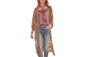 YouKD Cardigan da donna in pizzo trasparente Boho lungo kimono spiaggia costume da bagno copre abiti