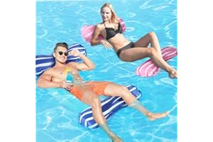 Gifort Hamaca Flotante Piscina, 4 En 1 Hamaca de Agua Tumbona Hinchable Colchoneta Hinchable Flotador para Adultos Piscina Jacuzzi Playa Summer Fun Play, Rosa & Azul (2Pcs Rosa & Azul)