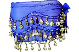 DAZZLUXE 1 pièce Jupe de Danse du Ventre, Jupe de Danse du Ventre Bleue, Jupe de Danse du Ventre pour Femme, écharpe de Hanche en Mousseline de Soie, écharpe de Danse du Ventre à Paillettes