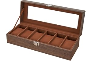 Ohuhu Porta Orologi a 6 Posti, Scatola Orologi con Coperchio in Vetro e Cuscinetti Rimovibili in Velluto, Portaorologi, Porta Orologi per Uomo e Donna, Regalo per Compleanno Festa del Papà Natale