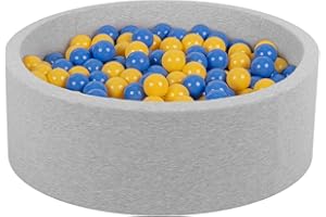 Petsona Piscina per Cani E Gatti in Morbida Schiuma Piscina per Cani 90X30cm/200 Palline Colorate Area Giochi per Cani E Gatti Fodera Rimovibile E Lavabile, Grigio Chiaro: Blu/Giallo