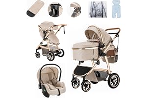 Lnhcrbs Passeggino Trio, Passeggino Ompacte Con Maniglia Regolabile In Altezza e Ompacte Compatto Dotato Di Seggiolino Auto, Zanzariera, Borsa Per La Mamma e Portabicchieri, Per 0-4 Anni