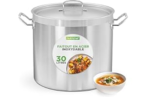 NutriChef Marmite Inox 30 QT (28,4 L) avec Couvercle – Faitout Acier Inoxydable 18/8 Grande Capacité – Marmite à Soupe Tous Feux dont Induction