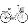 Mogoo Brooklyn 6 Speed Cruiser Bike 26 Inch, City-Bike with Gears, Steel Frame, Road-Bike, Comfort Cycle, Unisex Bicycle Adult, Front Basket, and Rear Carrier, Classic Commuter Bike