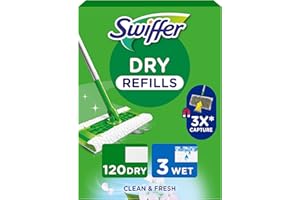 Swiffer Recharges Pour Balai Attrape-Poussière, 120 Lingettes Sèches et 3 Lingettes Humides, Pour Poils d'Animaux, Balai Vendu Séparément
